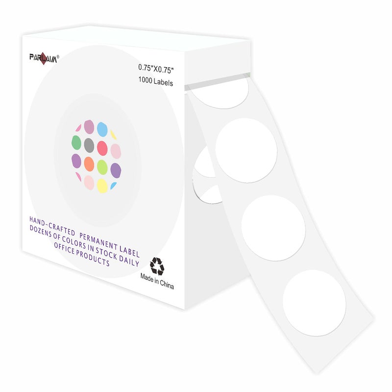 PARLAIM 3/4 Inch Roll Color Coding Labels 1000 per Roll Round Permanent Adhesive Color Coding Circle Dot Stickers for Classroom Office Home (White) - Image 1